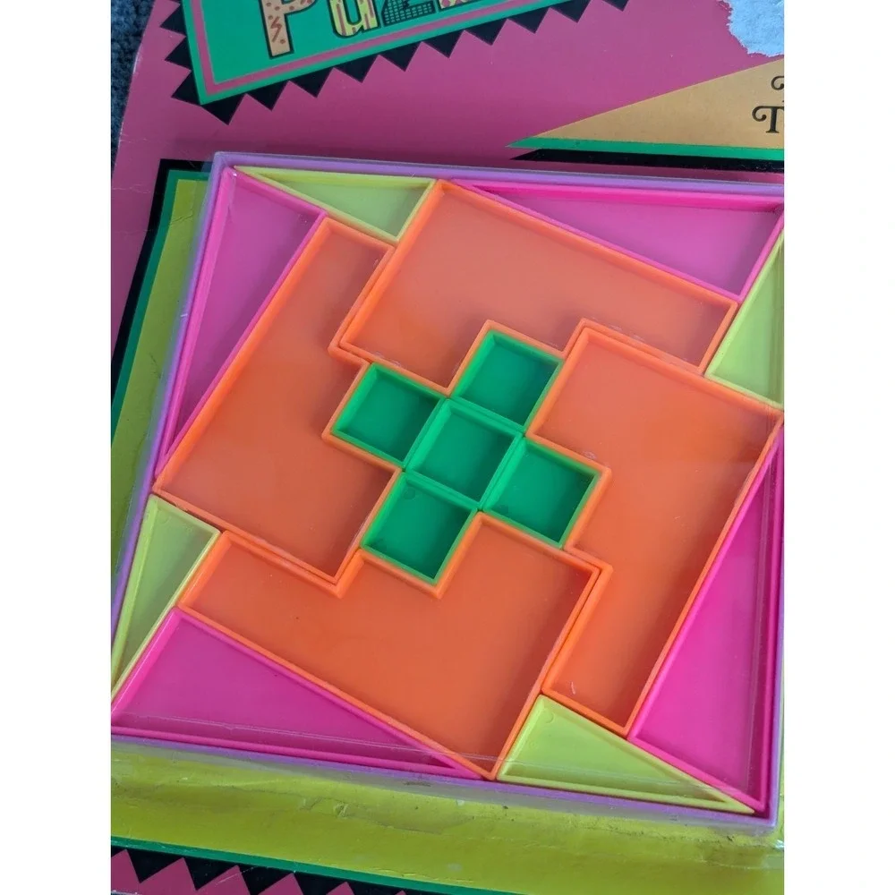 Vintage Playtime Games Puzzle Mania Brain Teaser Neon Colors Shape Puzzle